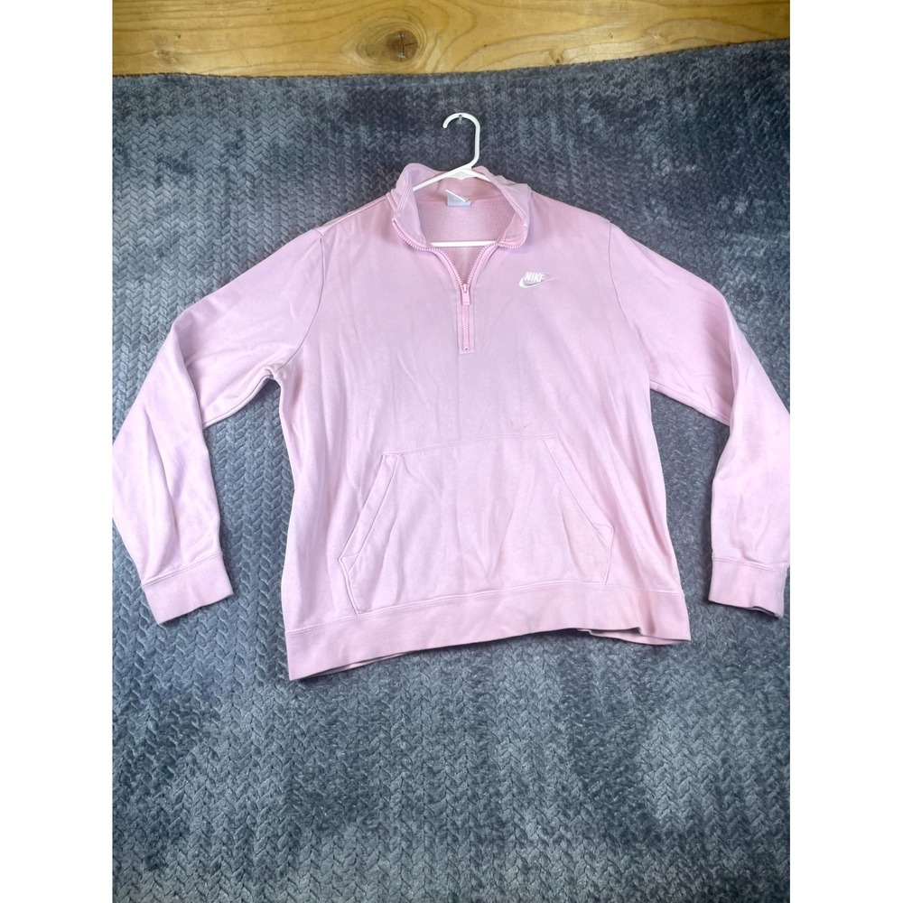 Nike Sweatshirt Womens Large Pink Long Sleeve Logo Quarter Zip Winter Pullover